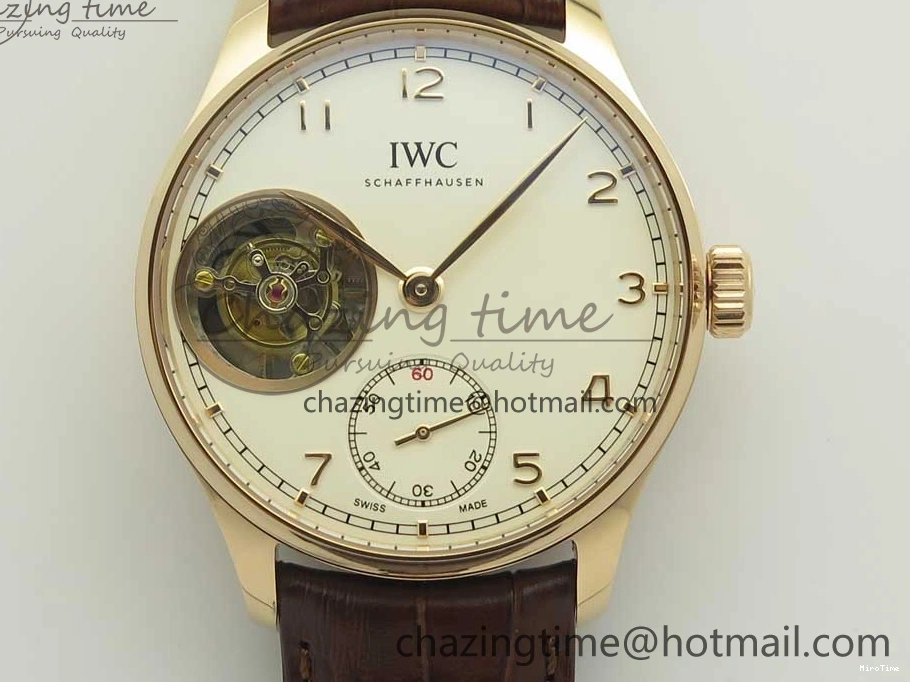 MIROTIME 0113 Portuguese Tourbillon IW5463 RG ZF Best Edition White Dial on Brown Leather Strap Stylish 7174
